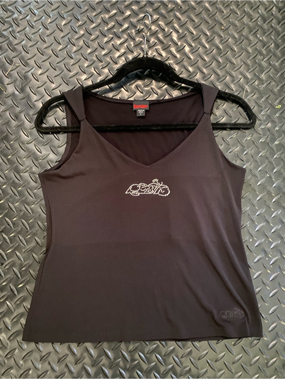 EasyRiders Black Tank with Rhinestone Motorcycle Logo